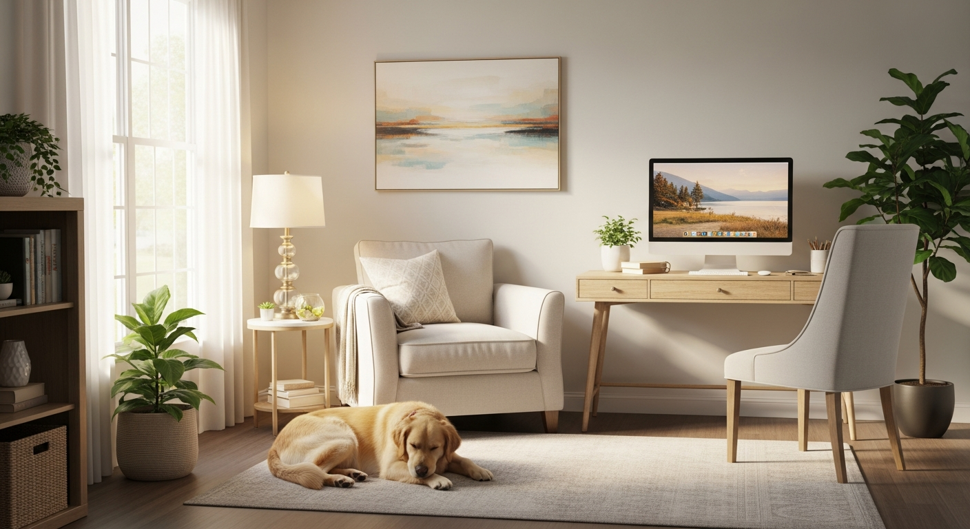 A calm, welcoming Florida mental-health provider's home office